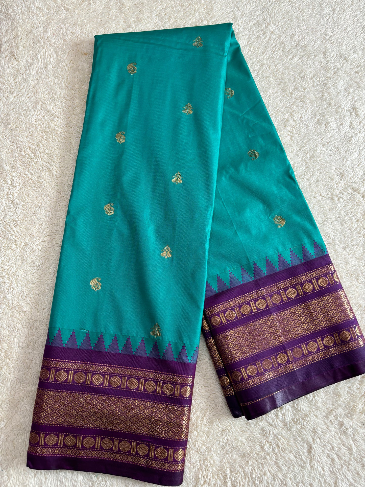 Teal saree with purple border 