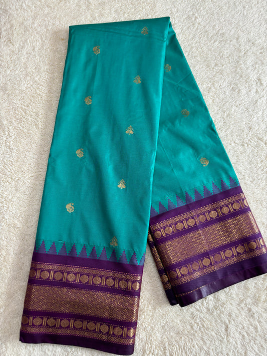 Teal saree with purple border 