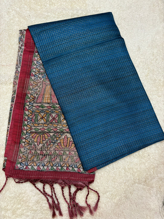 Tusser checks saree with floral print